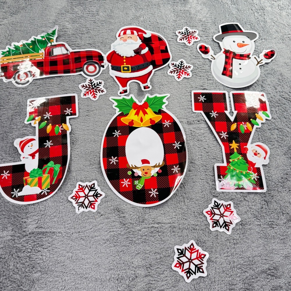 Whaline Christmas Garage Door Magnets Red Black Plaid JOY Santa Snowman New